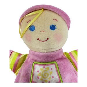 Fisher Price Babys 1st Doll Plush Stuffed Toy Sewn Eyes Rattle Pink Green Toy